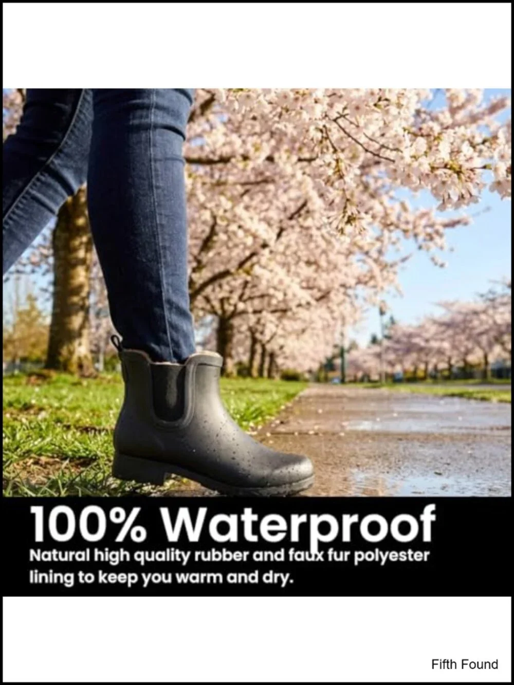 Waterproof Faux Fur Chelsea Rain Boot Slip On Pull-on Ankle Booties with Plush